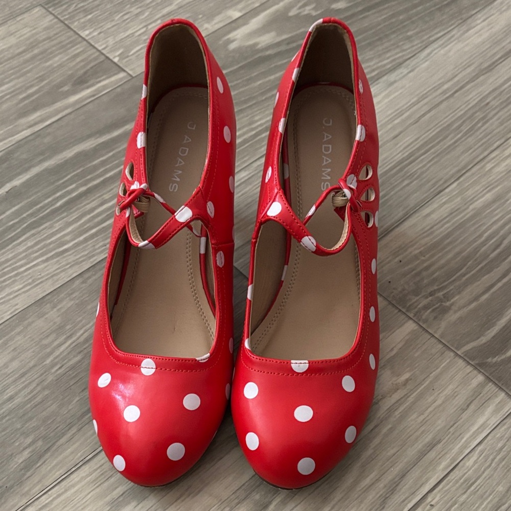 J Adams Red and White Polka Dot Heels Size 10
